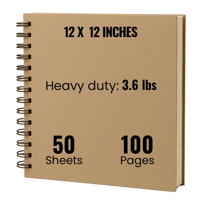 Modern Shop Scrapbook Album | Extra Thick Kraft Paper with Hardcover - 12 x 12 250 gsm, 50 sheet
