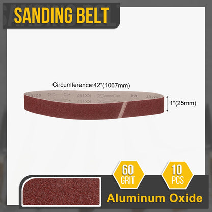 CoCud 1 x 42 Inch Sanding Belt, 10 Pcs 60 Grit Knife Sharpener Belts Work Sharpening for Belt Sander Knife Carving Tool Metal Working