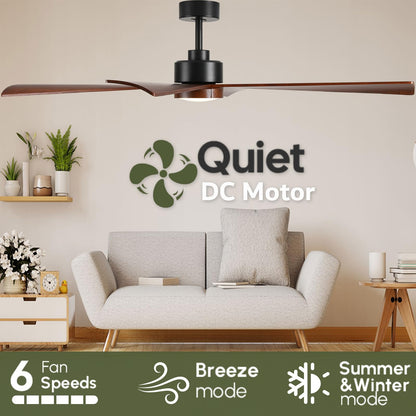 60 Inch Outdoor Smart Ceiling Fan with Light for Patio Damp Rated -High CFM Propeller 4 Wood Blades for Large Room, Rustic Farmhouse, Alexa/Tuya App/Remote Control, Quiet DC Motor, Porch, Gazebo