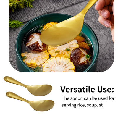 2 Pack 8 Inch Stainless Steel Rice Spoons, Thickened Heat Resistant Serving Spoon, for Kitchen, Gold