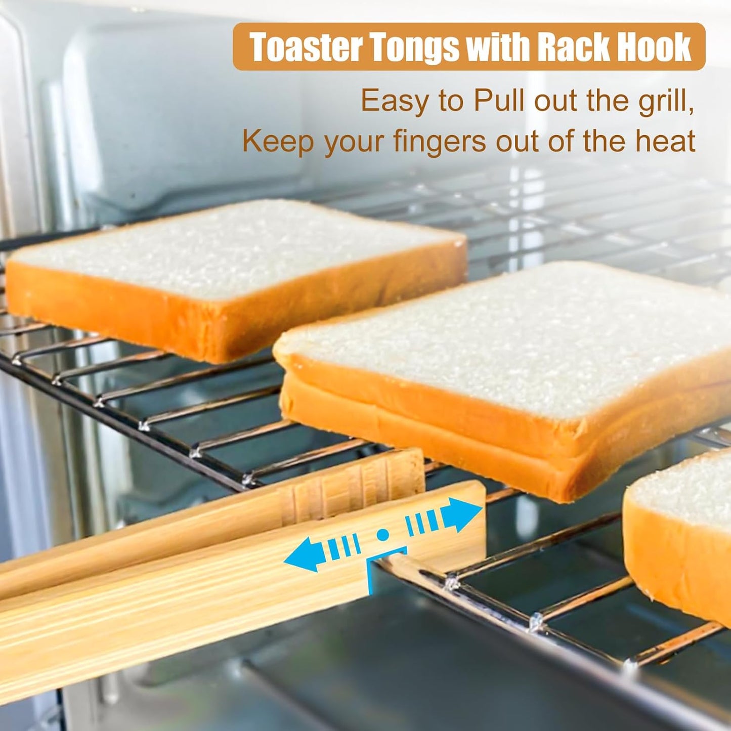 Walfos Bamboo Toaster Tongs - Wood Tongs for Cooking, Ideal for Toaster, Fruits, Bread & Pickles, Set of 2 (8" & 10")