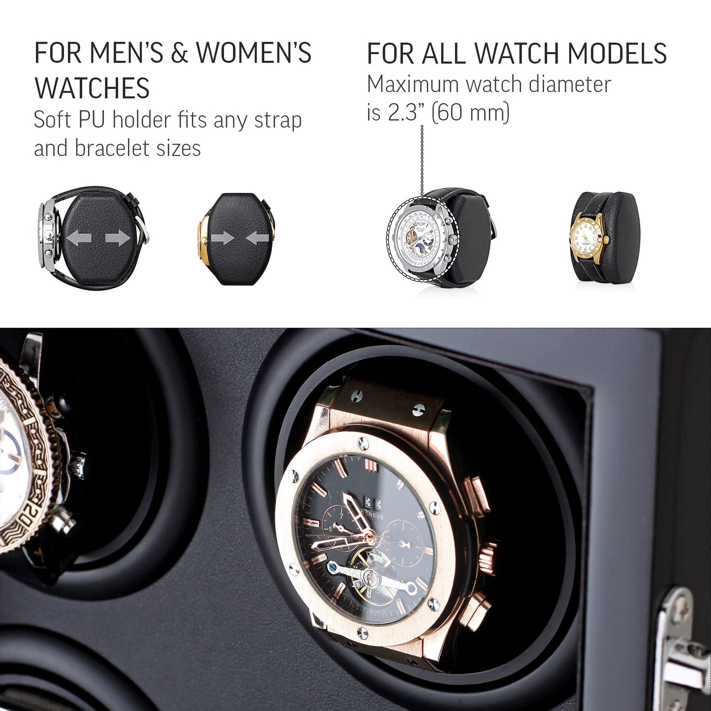 Automatic Watch Winder with LED Light, Storage Drawer and LCD Touchscreen Control (Black + Black)
