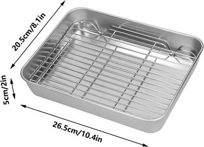 Roasting Pan with Racks, Stainless Steel Broiler Pan and Grill Rectangular Roaster for Cooking