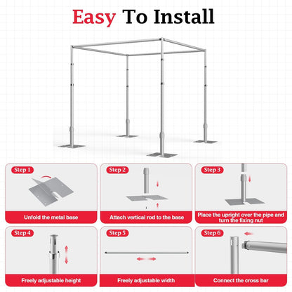 EMART 10ft Square Backdrop Stand Heavy Duty, Pipe and Drape Photo Background Support Kit, Adjustable Metal Frame with Flat Base for Wedding Birthday Party Decorations