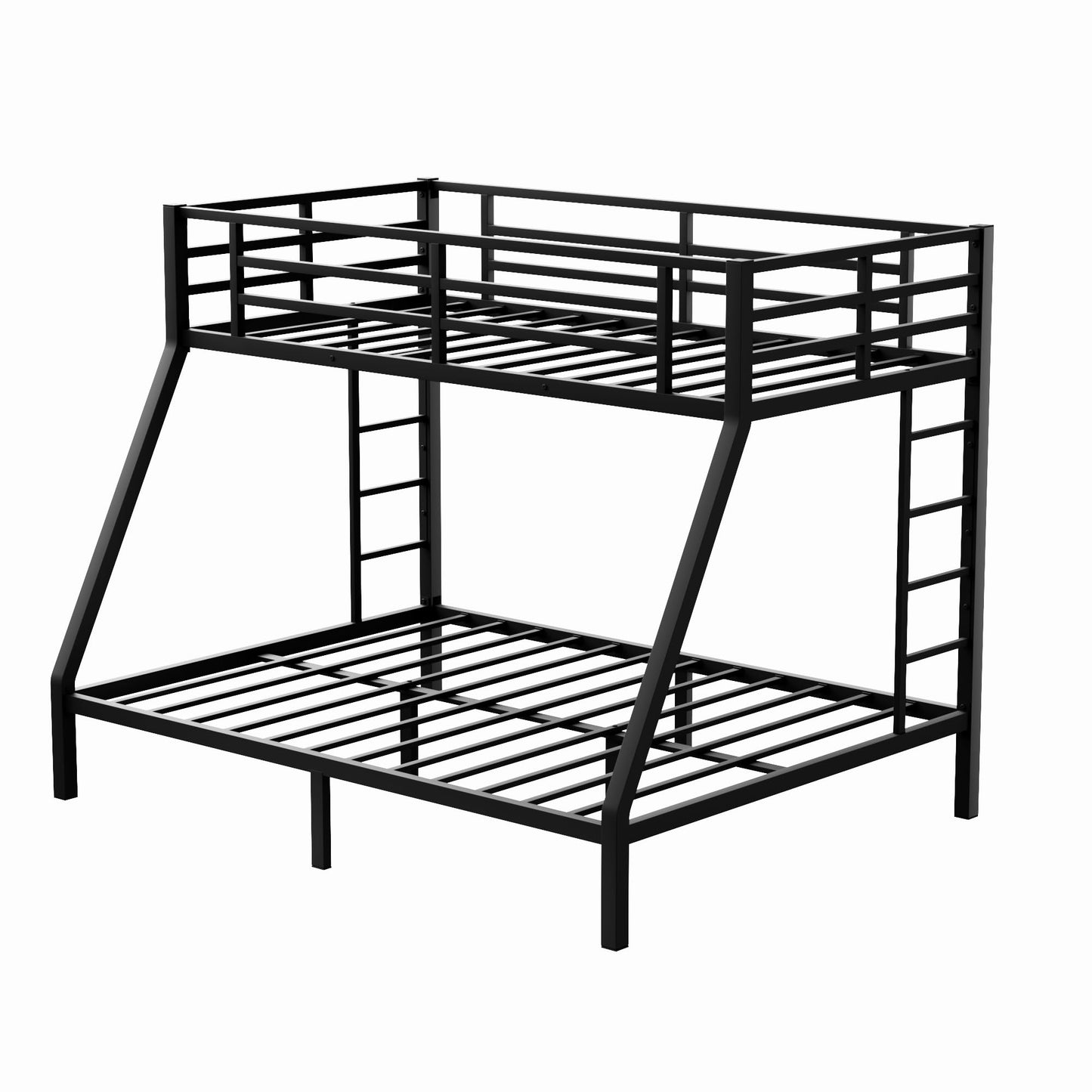 Bellemave Metal Bunk Bed Twin XL Over Queen with Ladder ＆ Full-Length Guardrails, Heavy Duty Bunk Bed Frame with Sturdy Slats, Twin XL Over Queen Bunk Beds, Noise Free, No Box Spring Needed, Black