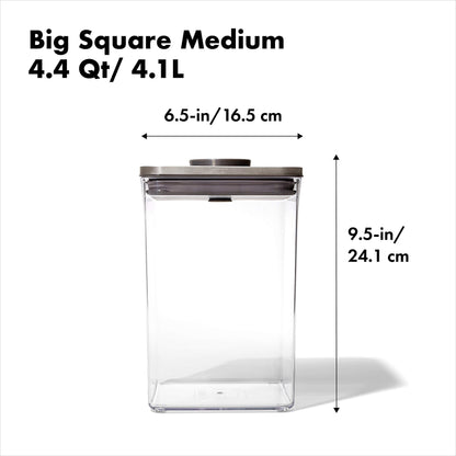 OXO Steel POP Container Big Medium Square - 4.4 Qt for Flour, Sugar and More,Grey