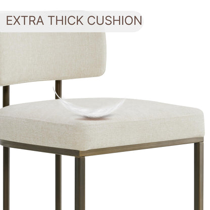 26" H Counter Height Bar Stools Set of 3, Modern Linen Fabric Upholstered Barstools with Backrest for Kitchen Island, Gold Metal Frames, Linen