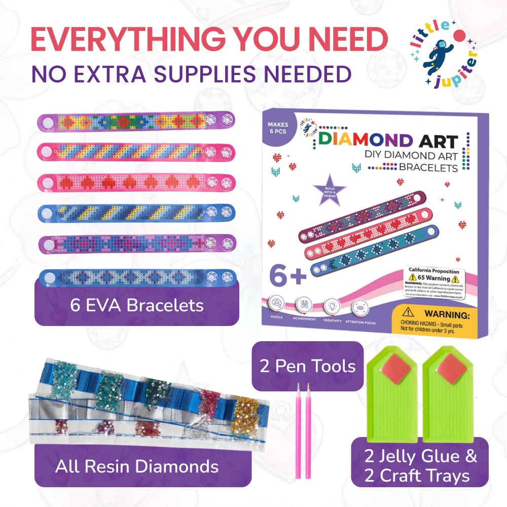 Diamond Art Bracelet Kit - Includes 6pcs - Bracelet Making Kit for Girls - Diamond Art Kits for Kids - Kids Diamond Art - Gem Art for Kids - Diamond Art for Kids - DIY Bracelet Making Kit for Girls