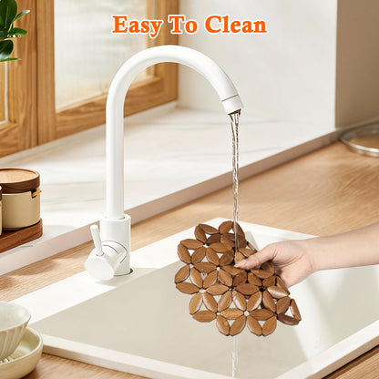 Dovesail 9 Pack Bamboo Trivet Mat for Hot Dishes, 6.5/8.3/10 Inch Heat Resistant Hot Pads Trivets, Hot Pad to Protect Your Table and Countertop, Hot Tea Pot Coaster for Coffee Pot