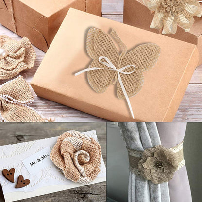 GUIFIER 30PCS Burlap Hessian Flowers Set, Include 24 Burlap Flowers and Bowknots, 5 Lace Burlap Ribbon Rolls,1 Twine Ribbon and Glue Point for Wedding Party Decor Home Embellishment DIY Crafts