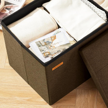 12.2" 16.5"x 12.2", HAUSFRAU Ottoman with Storage Foot Rest Stool, Small Folding Footrest, Tufted Square Cube Seat
