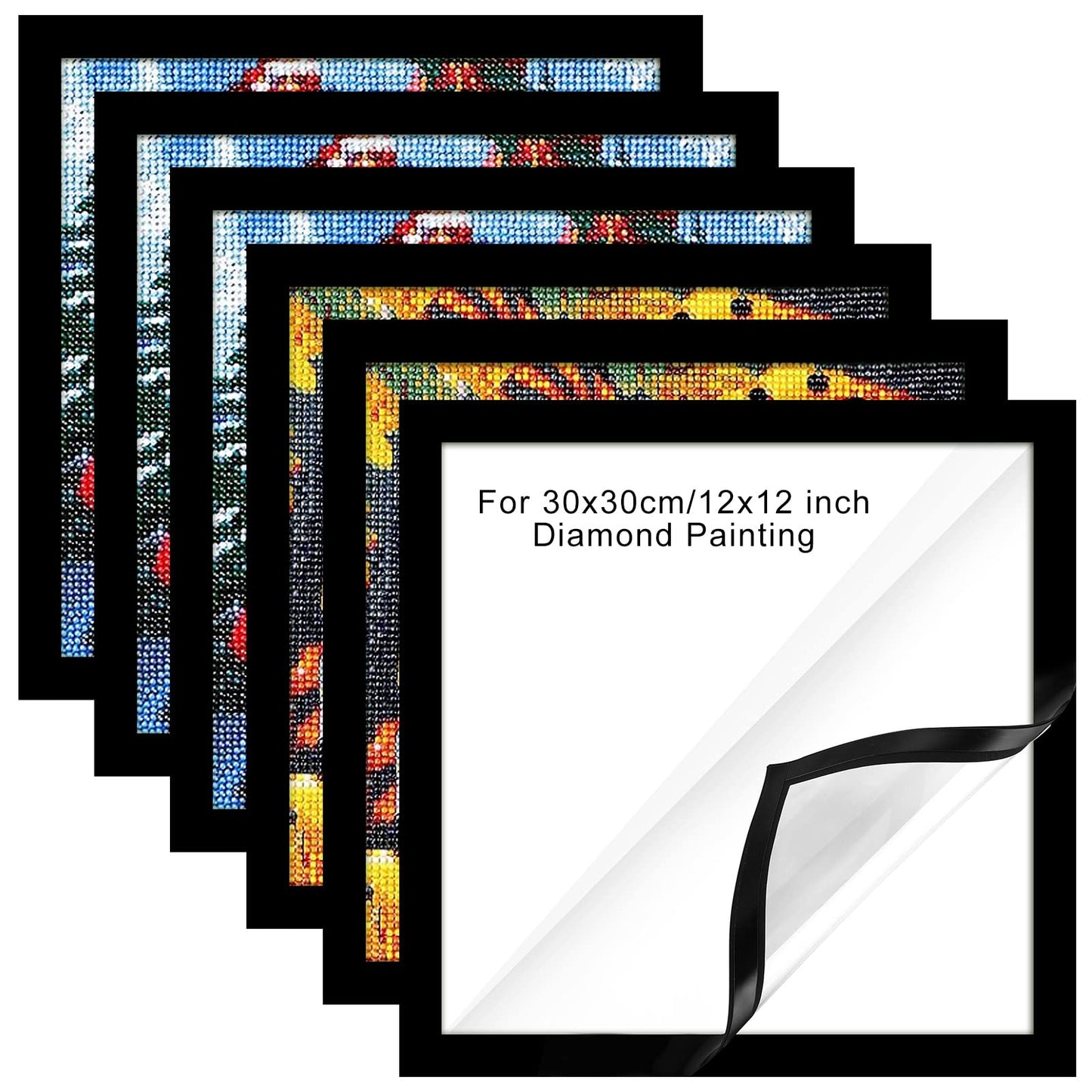 Macarrie 6 Pcs Diamond Art Frames Magnetic 12 x 12 Inch for Painting Pictures Self-adhesive Diamond Art Painting Frames for Wall Window Home Office Photo Display (Black)