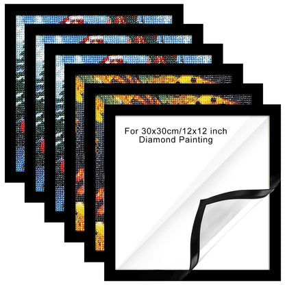 Macarrie 6 Pcs Diamond Art Frames Magnetic 12 x 12 Inch for Painting Pictures Self-adhesive Diamond Art Painting Frames for Wall Window Home Office Photo Display (Black)