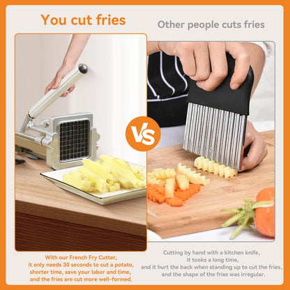 Commercial French Fry Cutter Heavy Duty Potato Slicer with 3/8&1/4&1/2 Inch Blade, Stainless Steel Potato Chopper French Fries Cutter with Suction Feet for Potato Carrot Yam Cucumbers