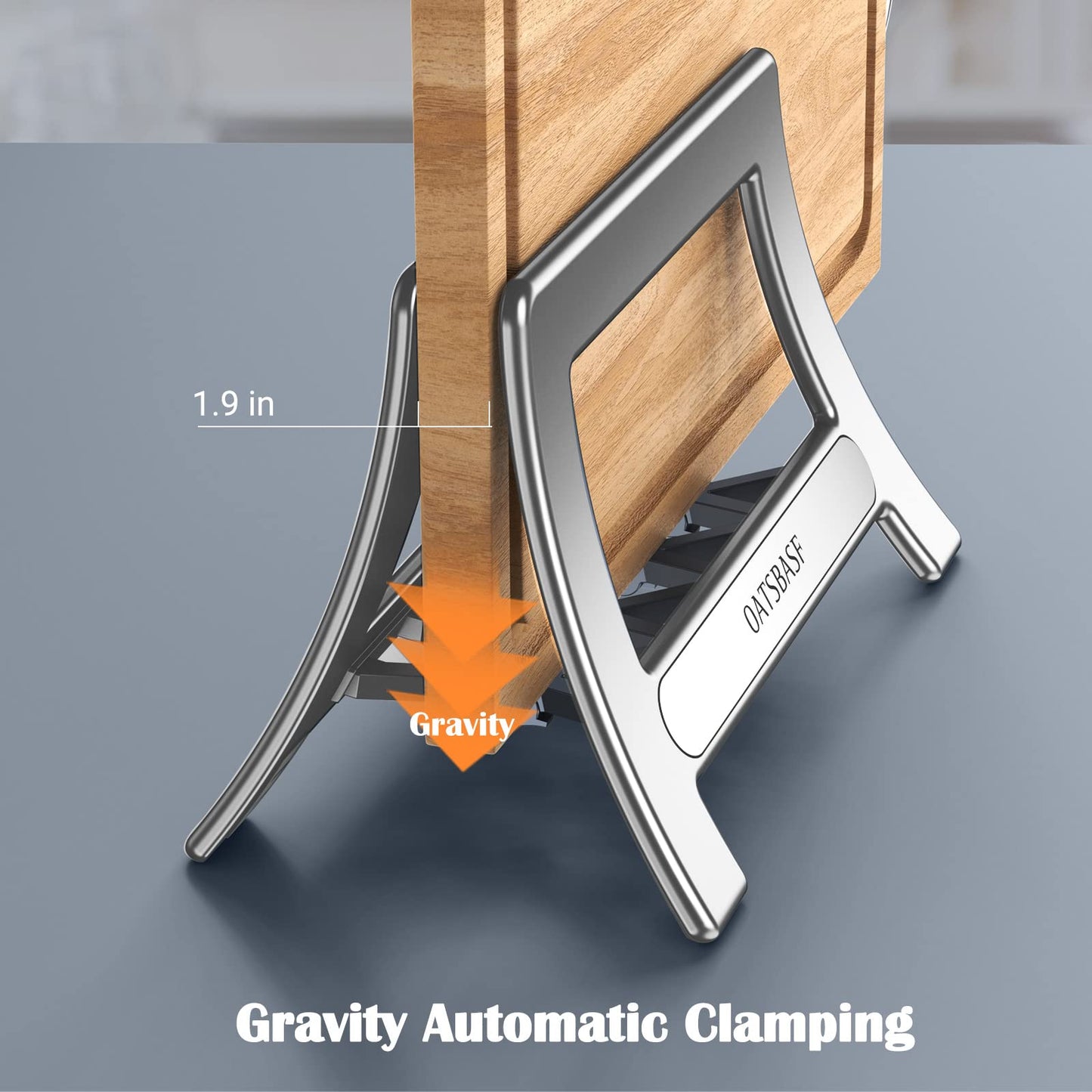 Xuenair Cutting Board Rack, Auto Width Adjustable Holder Stand for Countertop or Cabinet (Silver)
