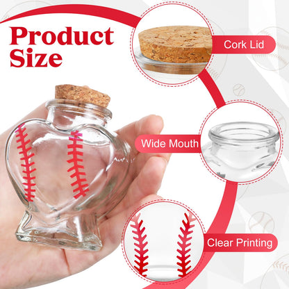 FillTouch 6 Pcs Baseball Dirt Keepsake Jar, 2026 Baseball Senior Night Gifts Dirt Jars, 1.57 x 3.15 Inch 1.7 oz Sports Heart Shaped Glass Bottle with Cork Stoppers for Team Coach Player Party Favors
