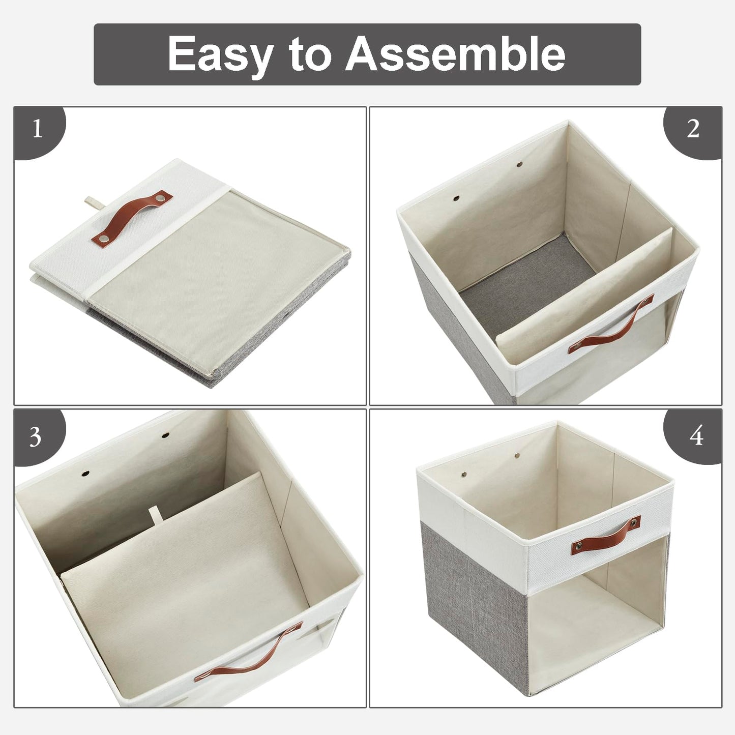 Bagnizer Storage Cubes, 4 Pack Linen Foldable Storage Bins (13 x 13 inch) with Clear Window and 2 Handles, Closet Organizers and Storage for Shelf Closet, Clothes, Books - (Gray and White)