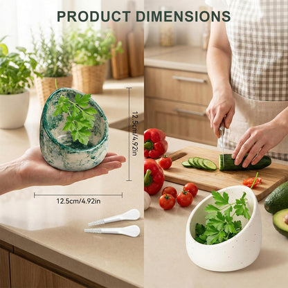 Quuztao 2PCS Pottery Herb Stripper Bowl, Multi Size Holes Handmade Herb Stripping Bowl Ceramic Durable Tool for Separating Leaves and Stems