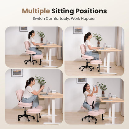 HOMRELEXA Extra-Wide & Tall Cross-Legged Office Chair – Deeply-Padded Cloud Seat, Ergonomic Back Support, Adjustable Height for ADHD & Meditation, Pink