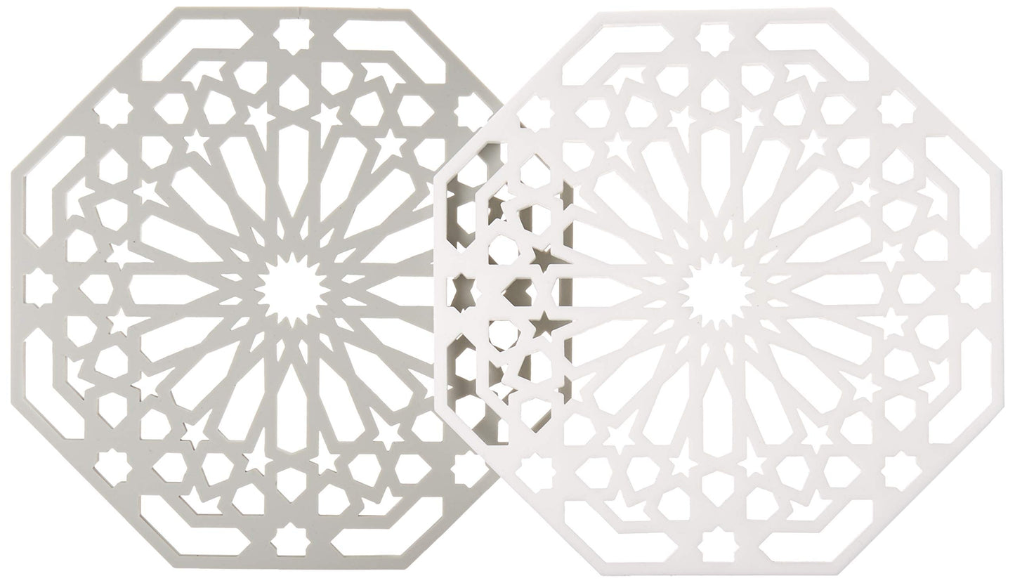 Mintrico Silicone Trivet Mat Pad for Hot Dishes Set of Two (White & Grey Octagon)…