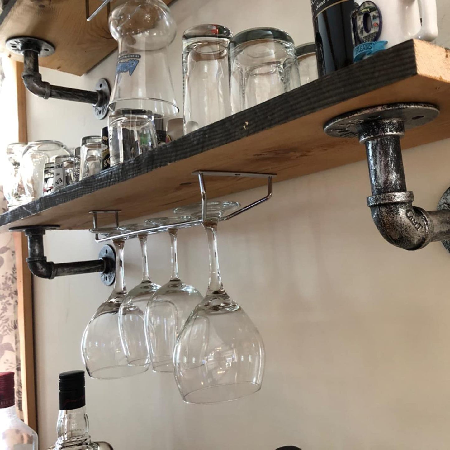 RedDreamer 14-Inch Wine Glass Rack, Under Cabinet Wine Glass Holder Stainless Steel Chrome Finish Stemware Rack - Hanging Stemware Holder for Cabinet Kitchen Bar, Set of 4