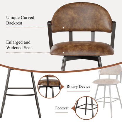 BFZ 26" Bar Stools Set of 3, Modern Swivel Counter Height Bar Chairs with Backs and Metal Legs, Faux Leather Upholstered Barstools for Kitchen Island, Dining Room