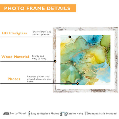 QOTIB Wood 12x12 Frame for 30x30cm Diamond Art Painting, Display Picture 10x10 with Mat or 12x12 without Mat, Large Rustic White Picture Frame for Wall Hanging, 1 Pack
