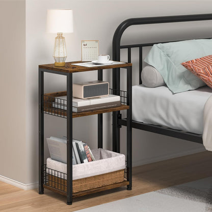 Spaces,3 LELELINKY End Table with Storage, Brown Nightstand for Small Tier Record Player Stand with Vinyl Storage