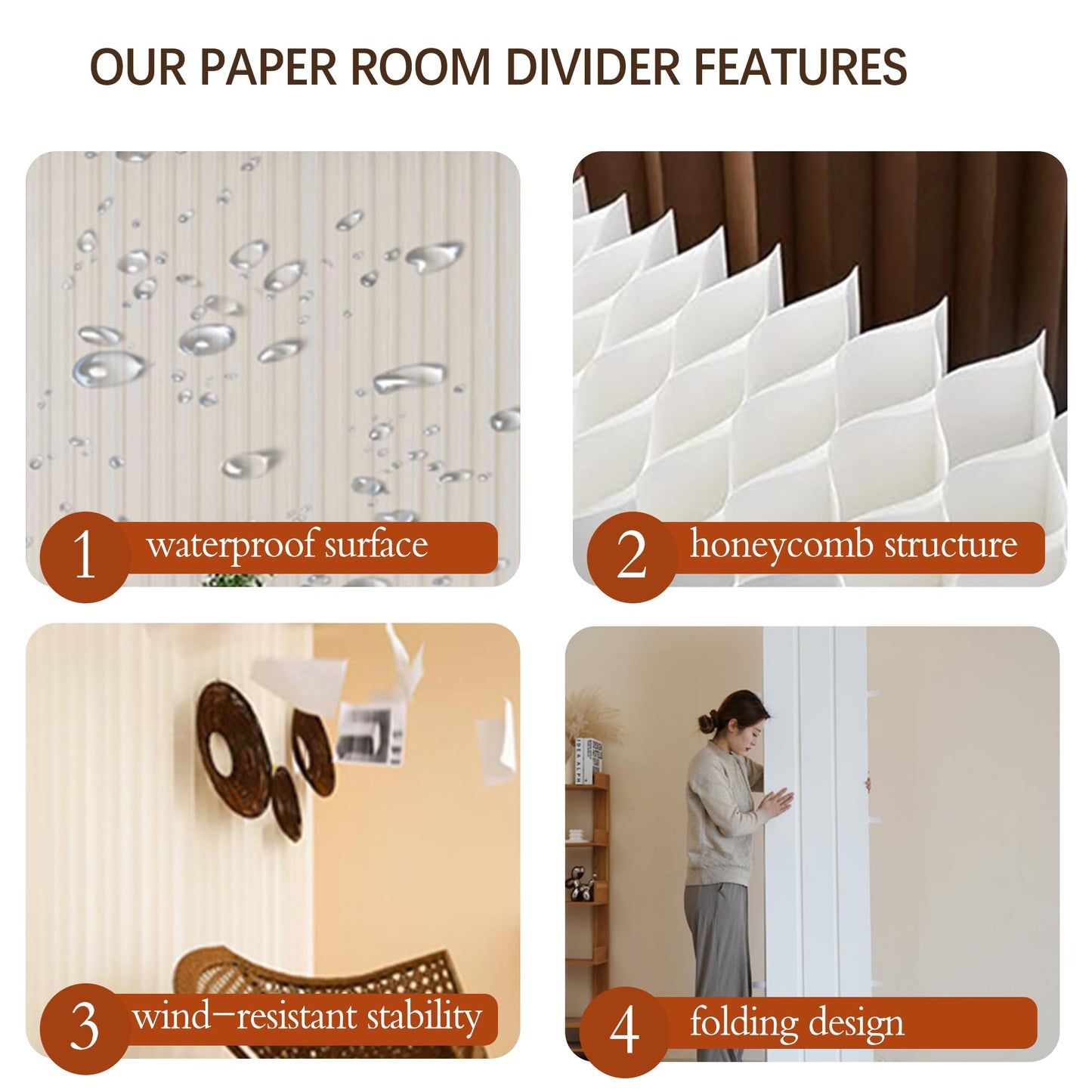 Paper Room Divider Temporary Wall Foldable Wall Divider Retractable Room Dividers and Folding Privacy Screens for Home/Office/Clothing Store/Enterprise/Studio