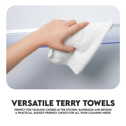 Corporate Hills Terry Bar Mop Towels - 60 Pack (14"x17") White Cotton Terry Cloths, Super Absorbent Cleaning Rags, Reusable Bar Mop Towels for Kitchen, Garage, Salon, Spa & Commercial Use