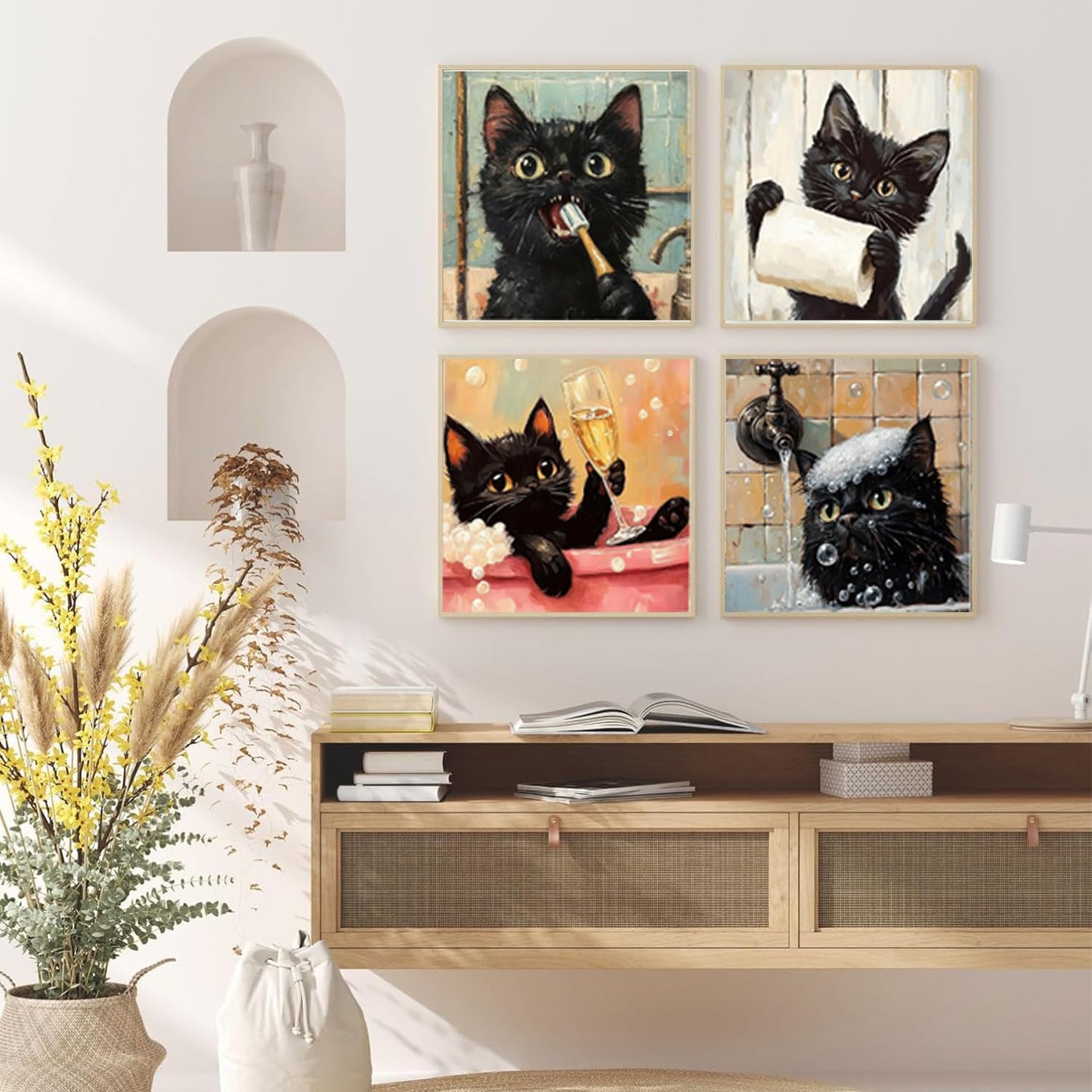 AIBOERL 4 Pack Black Cat Diamond Painting Kits for Adults,Animals in Bathtub DIY 5D Diamond Art Kits Full Drill Diamond Dots Paintings with Diamonds Gem Art and Crafts Home Decor 12x12inch
