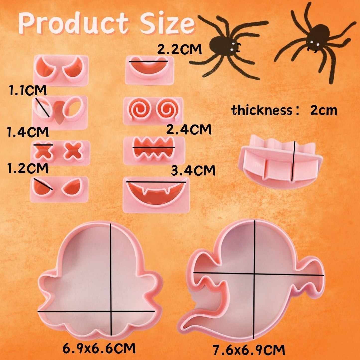 Halloween Cookie Cutter Set, 10 pcs 3D Plastic Pressable Ghost Biscuit Cutters for Kids