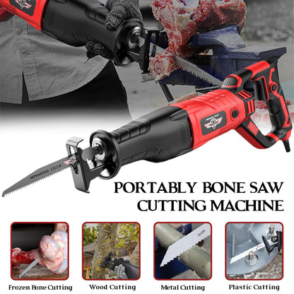 Multi-Purpose 3800W Handheld Electric Saw, 6-in-1 Cutter for Meat Bone, Wood, Metal, Plastic, Aluminum, Heavy Duty Bone Saw Machine Kit with Gloves & Goggles (220V)