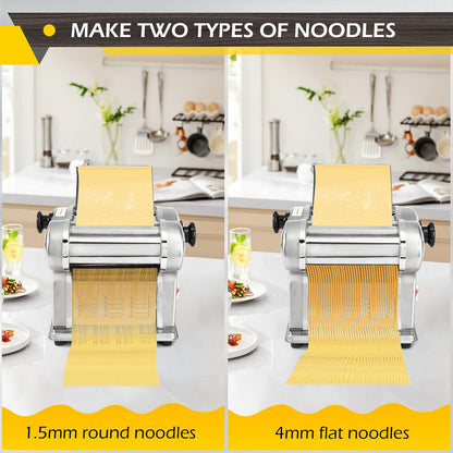 Dyna-Living Electric Pasta Maker Noodle Maker Machine Dough Spaghetti Roller Pressing Machine Thickness Adjustable Stainless Steel 135W for for Home Family Use (1.5mm round noodle+4mm flat noodle)