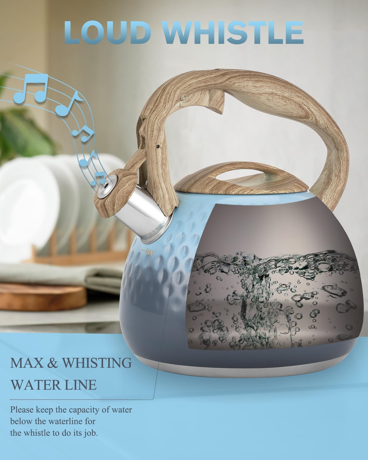 Tea Kettle, Loud Whistle Tea Kettles for Stovetop,Food Grade Stainless Steel Tea kettles for Stove Top with Anti-hot Ergonomic Handlefor Tea, Coffee, Milk,2.5QT