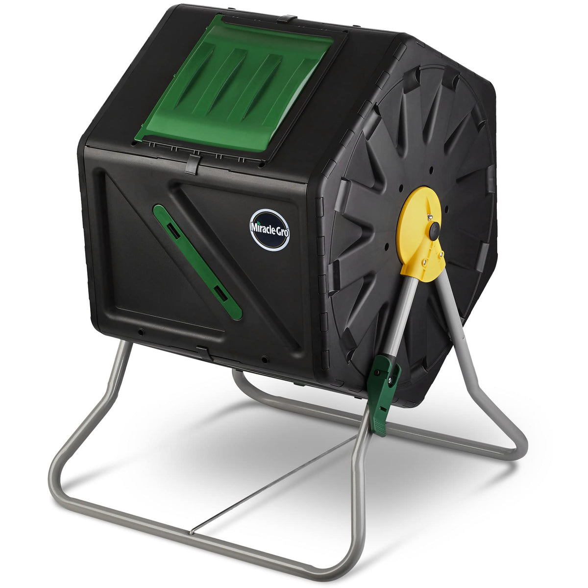 Miracle-Gro Compost Tumbler Single Chamber – Easy-Turn Composter Tumbler Outdoor for Fast Composting – Heavy-Duty Composting Bin with 1 Sliding Door (1 x 27.7 Gallon / 105 Liter)