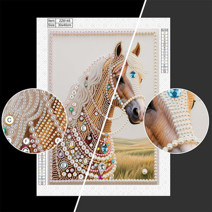 Kulvci DIY 5D Pearl Painting Kit, Horse Diamond Painting Kit for Adults Beginner, Bead Art Kits All-Pearl Dot Painting for Wall Decor, Creative Stress Relief Gift Home Decor,12 × 16 inch