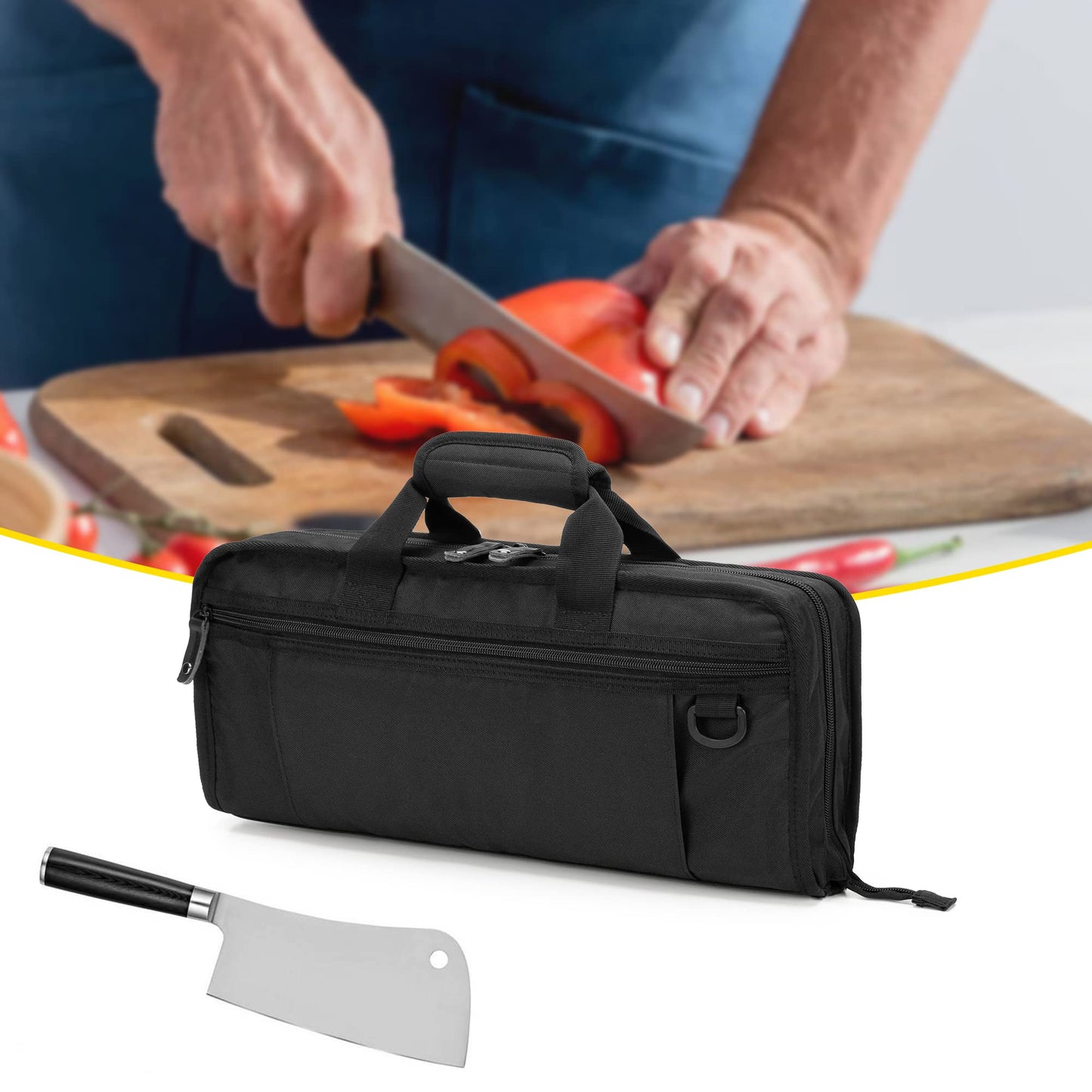 samdew Chef Knife Bag with Lockhole & 17 + 6 Slots, Chef Bag for Knife Storage, Travel Knife Roll for Professional Chefs, Knife Carrying Case Knife Carrier for Kitchen Utensils, Bag Only