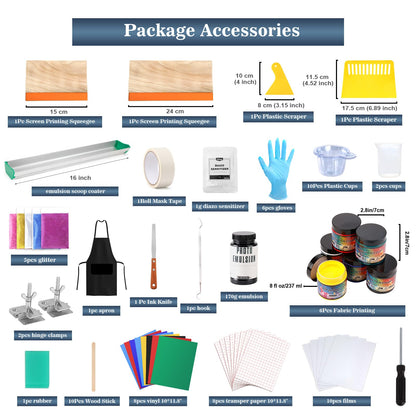 Pllieay 73 Pieces Screen Printing Kits, All-in-One Silk Screen Printing Kit, Screen Print Supplies Includes UV LED Exposure Screen Printing Light