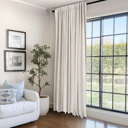 Skiennix 100% Blackout Linen Curtains - Thermal Insulated Drapes for Bedroom | 96" Long, Cream