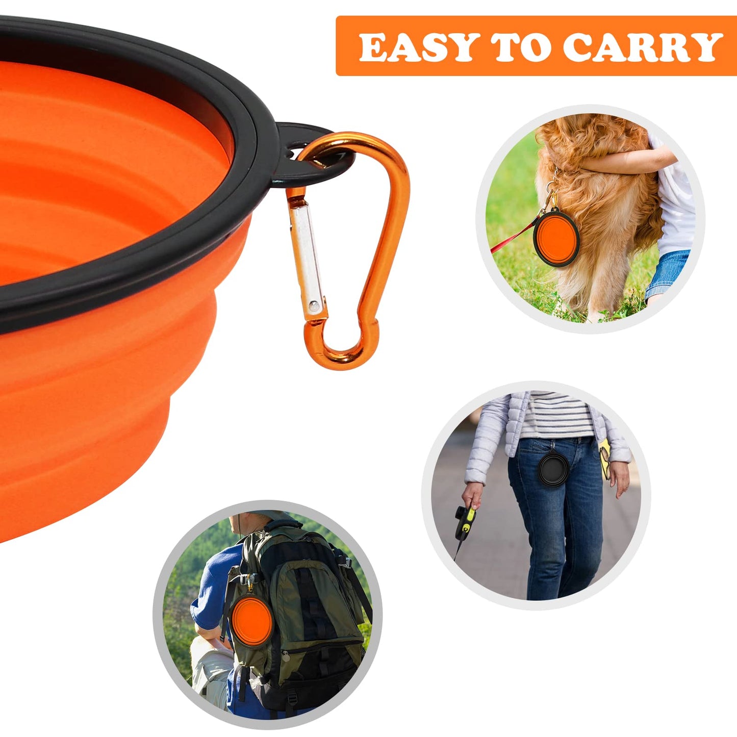 2-Pack Small Dog Travel Bowl, Collapsible Bowls for Dogs, Foldable Cat Water Bowl, Portable Pet Feeding Watering Traveling Dish (Black & Orange)