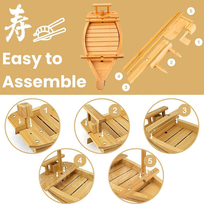 Extra Large Sushi Boat Serving Tray Japanese Sushi Plate Bamboo Charcuterie Board Sushi Roll Tray for Decor for Restaurantware Party(Bamboo/2.6FT)