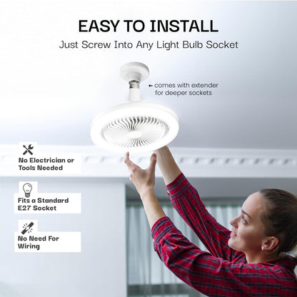 Bell+Howell SocketAir Wireless Ceiling Fan Light with Remote Control, Extender,110-120 Volt, 2100 Lumens, 3 Fan Speeds, 3 Light Settings, 6500K for Living, Dining, Working Space ASON TV