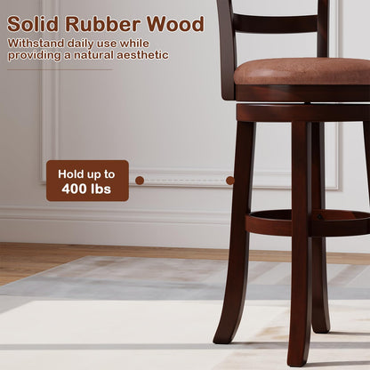 Giantex Swivel Bar Stools Set of 4, 30" Upholstered Counter Height Bar Chairs w/High Backrest, Faux Leather Seat, Solid Rubber Frame & Wrap-Around Footrest, Wooden Barstools for Kitchen Island, Pub