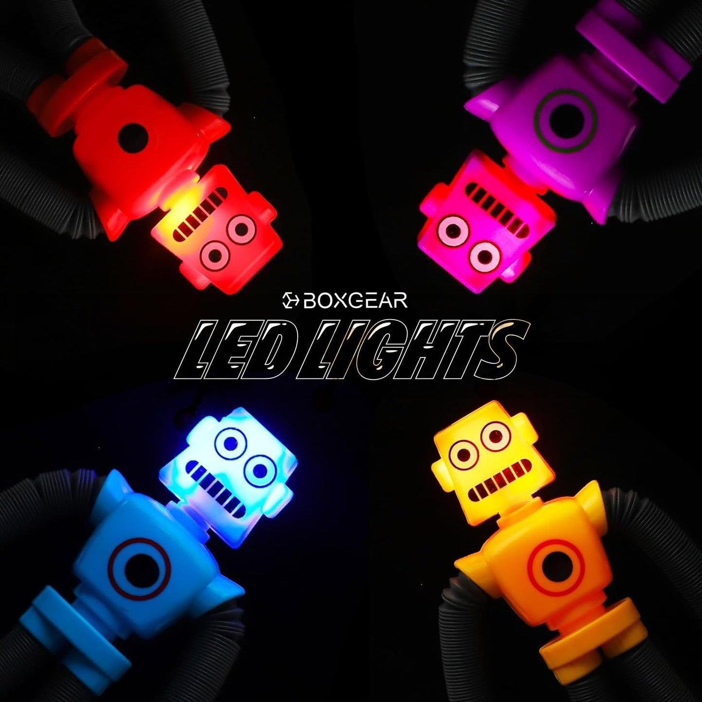 Boxgear 4 Pieces LED Telescopic Suction Cup Giraffe Toy, Shape Changing Telescopic Tube Fidget Toys, Pop Tubes, Fidget Tubes Sensory Toys for Girls Boys (Robot)