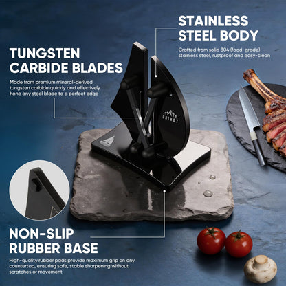 Grihot VN3 Professional Knife Sharpener | 3-Action Streamlined Sailboat Design for Effortless Knife Sharpening - The Ultimate Tool for Precision 11 to 21 Degree Angles (Obsidian Color)