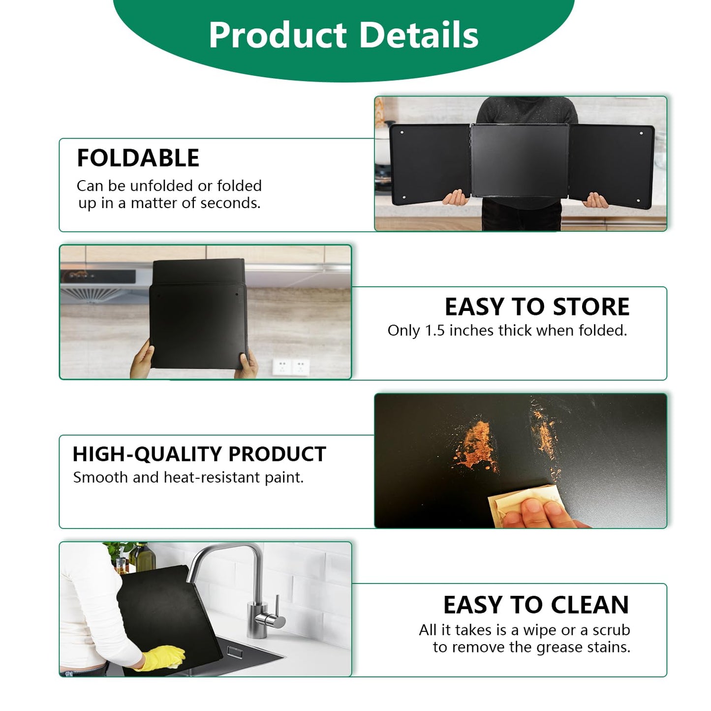 LTSEAME Large 3 Sided Splatter Guard for Frying Stove Top,Oil Splash Guard Cooking for Stove,Non Stick Foldable Splatter Screen for Stove Top (Black)