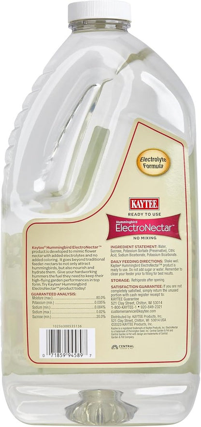 Kaytee Hummingbird ElectroNectar - Ready-to-Use Wild Bird Food, 64 Ounces for Vibrant Hummingbirds