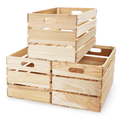 varrisin 3 Pcs Large Wood Crates Box for Deco Storage Nesting Wood Boxes with Handles Decorative for DIY Office Home Storage Art Craft (15.7x11.8x10.5in)