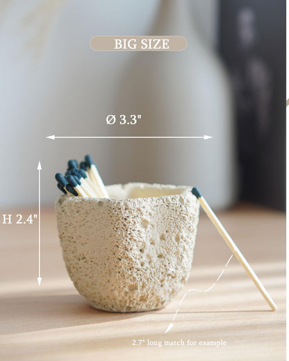 DINLiAN S Concrete Matches Holder with Striker-Beautiful Petal Shape Match in Jar-for Cute/Fancy/Long Candle Match,Refresh Any Modern Home Decor with Premium floral Jar-No Matches (milky beige)